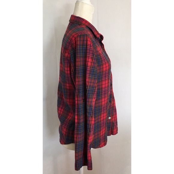 Victoria’s Secret Pink Red Navy Blue Plaid Button Up Pajama Sleep Shirt Medium - Picture 3 of 12
